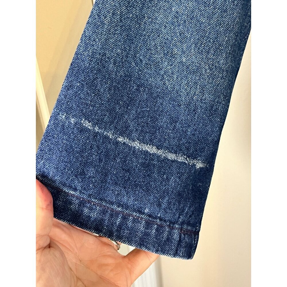 Vintage Lee Denim Corduroy Chore Coat L Blue Jean Duster Trench Barn 70s Work - Picture 15 of 15